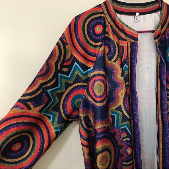 MissLook boho retro geometric print overcoat kimono duster size L - Picture 3 of 9
